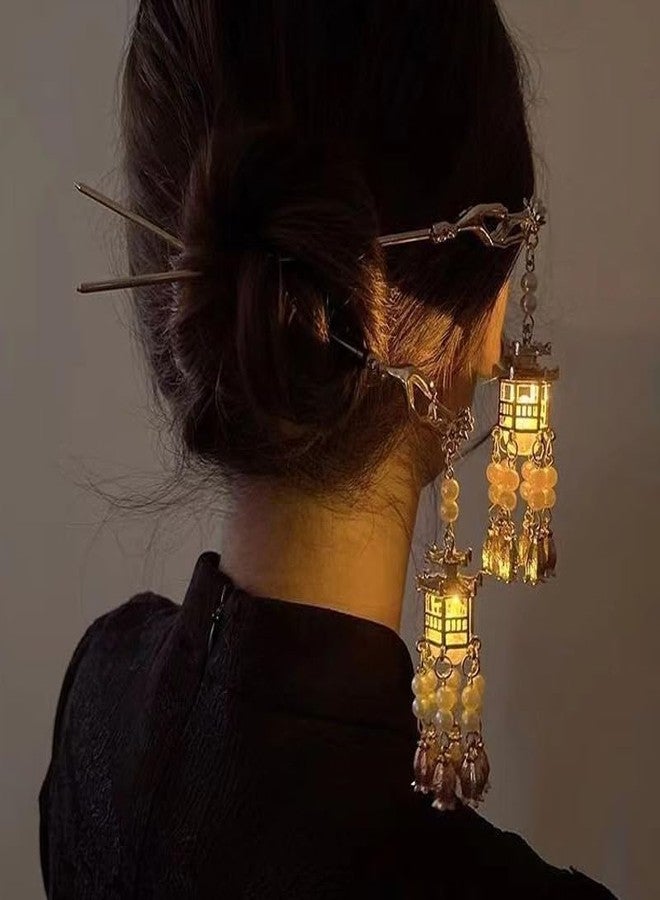 Comimark 2 PCS Ancient Style Hairpin Hair Clips Chinese Lantern Lotus Flower Tassel Headpieces For Women Girls, Ponytail Updo Bun For Thin Thick Hair - Image 2